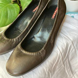 Prada - Brown Metallic Kitten Heel - Leather Made in Italy - Comfortable